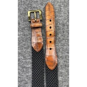 Martin Dingman Woven Stretch Belt Mens 40 Black Leather Trim Brass Buckle 210‎